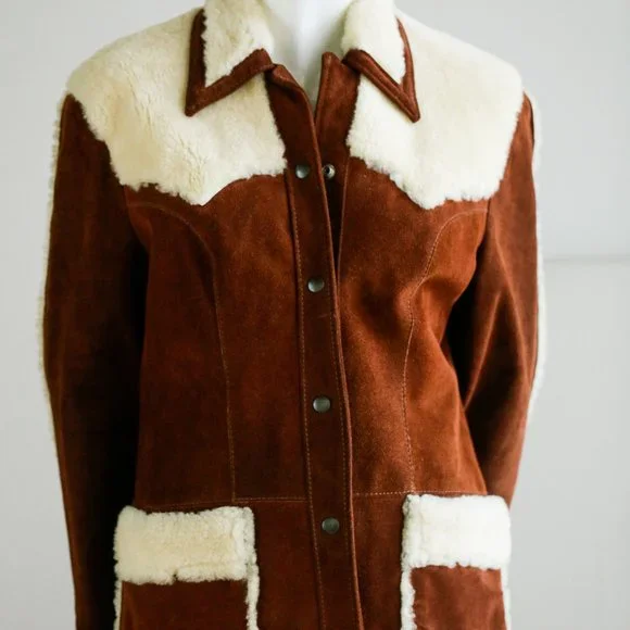 Vintage 70s Joo Kay Brown Suede and Sheepskin Coat - Picture 3 of 14